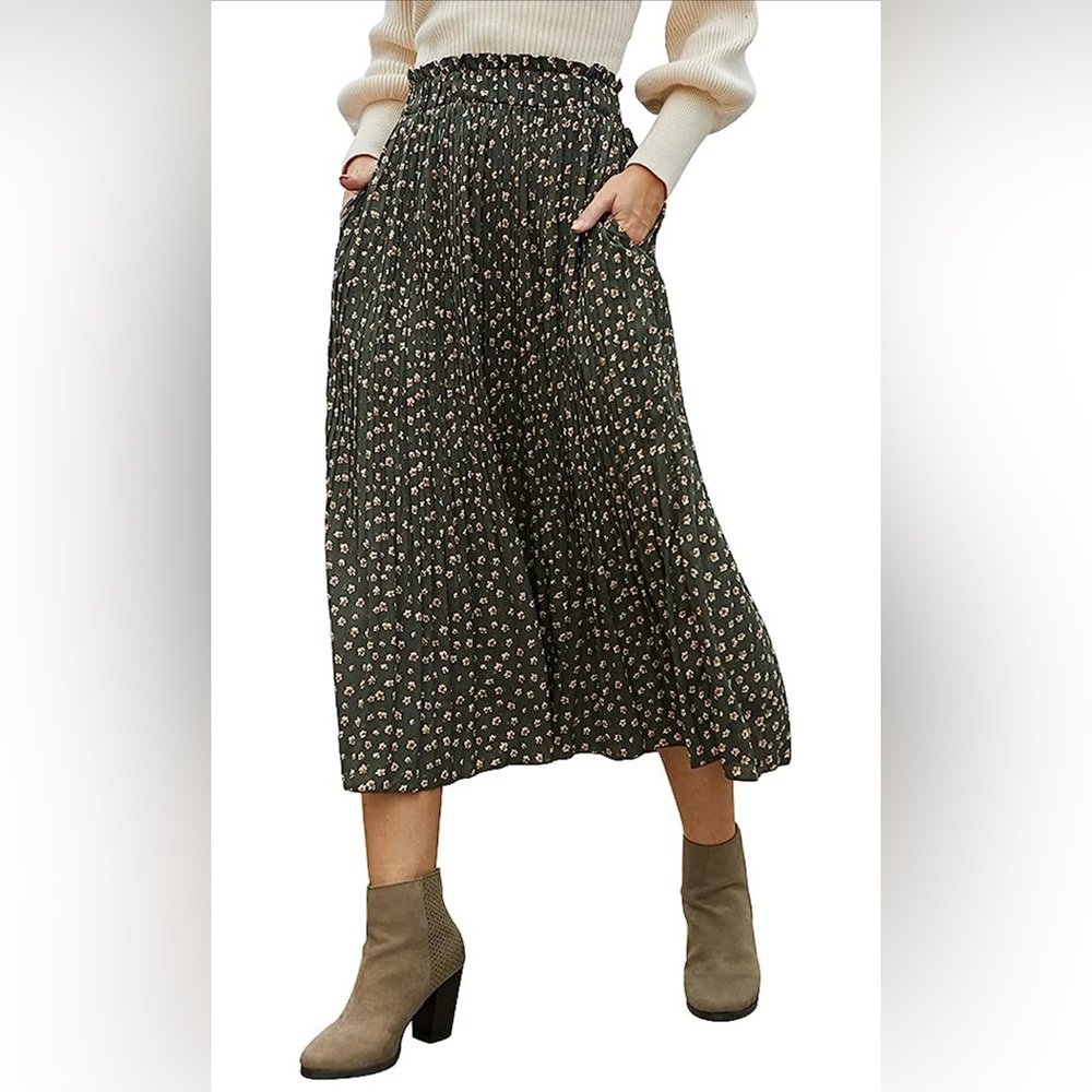 Midi swing pleated skirt